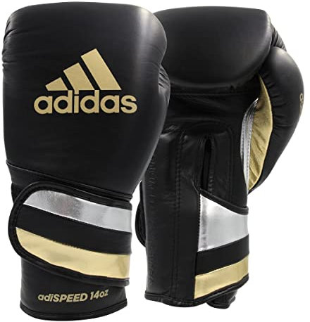 Adidas AdiSpeed Spitzen-Boxhandschuhe für Fitnessstudio, Sparring, Training, Erwachsene, Herren, Damen, 340 g, 473 g, 510 g (Schwarz/Gold, 340 g)