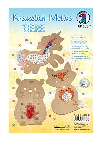 Ursus 21430099 - Kreuzstich Tiere, mit 24 Blatt Kraftkarton 250 g/qm, in 12 verschiedenen Motiven, inklusive Bastelanleitung, ideal für Strickanfänger, braun