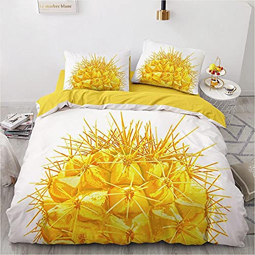 WQIZXCW Parure de Lit 140x200 Boule de Cactus Jaune Housse de Couette et Taie d'oreiller 1 Personne en Microfibre 120GSM