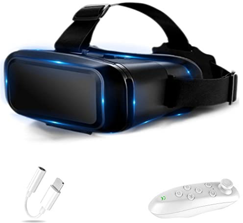 JYMYGS Gafas de Realidad Virtual, 3D VR Gafas con Controlador Bluetooth para Juegos Visión Panorámico VR Glasses para iPhone 13 Pro Max/13 Pro/13/12/11, para Samsung Galaxy S21, Huawei, Xiaomi