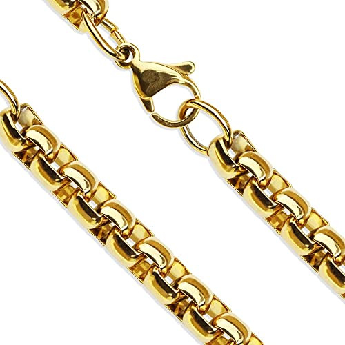 Fantasy Forge Jewelry Gold Round Box Chain Womens Mens Stainless Steel Rolo Necklace 3mm 15-20-Inch (19-inch)