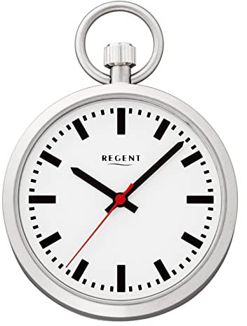 REGENT Reloj de bolsillo para hombre de acero inoxidable, 43 mm de diámetro, mecanismo de cuarzo Miyota con cristal mineral plano, en diferentes variantes, P-746 - Blanco/Estación de tren, Vintage