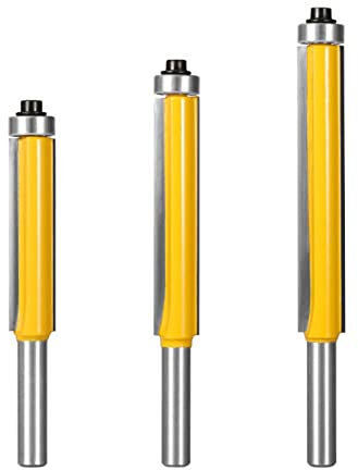 BIGP 3 Stück 8mm Schaft Bündigfräser Set, Top mit Kugellager Lagerspülbohre, extra langes, gerades Fräser Schneidmesser für Holzbearbeitung