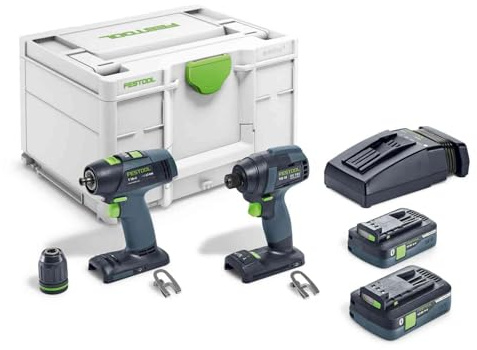 Festool Akku-Set TID 18 & T 18+3 mit 2x 4,0 Ah im Systainer | Schlagschrauber + Bohrschrauber, 18 V, FastFix, Gürtelclip, Schnellladegerät TCL 6