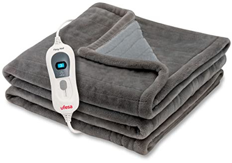 Ufesa Softy Fleece Manta Térmica Eléctrica, Manta Eléctrica Cama Grande, 150x100cm, 120W, Ultrasuave, 3 Niveles de Temperatura, Apagado Automático, Protección Sobrecalentamiento, Lavable, Gris
