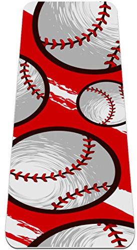 REJOON Sport-Baseball-Muster, roter weißer Hintergrund, Yogamatte, Dicke, rutschfeste Yogamatten for Frauen und Mädchen, Trainingsmatte, weiche Pilates-Matten