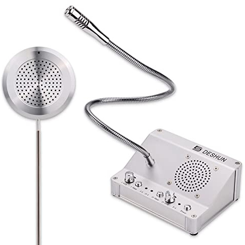 DESHUN Window Intercom, Dual-Way Window Counter Intercom Microphone, Automatic Two-Way Communication, All-Metal Body Design, Silver, Businesses and Institutions