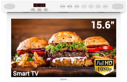 SYLVOX Kitchen TV,15.6 inch Under Cabinet TV, Televison for Kitchen, Smart TV Built-in APP Store, Support WiFi Bluetooth, 1080P Small TV for RV Camper, Bedroom, Boat