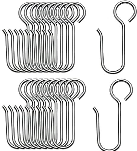 PAITOK Ganchos de metal para cortina, 20 piezas de acero inoxidable para cortina de ducha, ganchos deslizantes en forma de S, ganchos de alambre para cortina para techo, baño, puerta, cortina