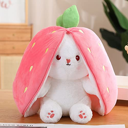 35 25 15cm Hasen Verstecken,Gefülltes Kaninchen mit Karotten und Erdbeeren, Plüschtier Hase, Hasenpuppe, Hasenplüsch, Weiches Plüsch-Kaninchen-Spielzeug(Erdbeere, 35cm)