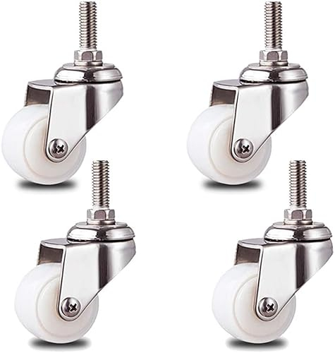 4 Stück weiße PA-Nylon-Möbelrollen, Lenkrollen mit Schwenkschaft, Halterung aus Edelstahl 304, Gewindeschaft M10 x 25 mm, Tragfähigkeit 105 kg, für kleine Geräte (2 Zoll, universell) (Universal 1,5