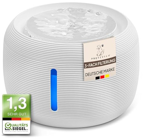 Pretty Paw© Trinkbrunnen für Katze – Flüsterleiser 2,5L Katzenbrunnen mit LED & Aktivkohlefilter | BPA-frei & leicht zu reinigen | Hochwertige Lösung zum fairen Preis