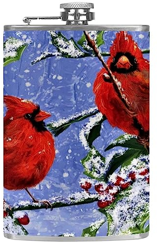 Fiaschetta con fiaschette personalizzate a imbuto,ramo di un albero di neve uccello rosso,Caraffa portatile in acciaio inossidabile per liquori