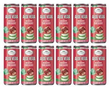 L'Angelica Health Drink, Aloe Vera 35%, Gusto Melograno, Bevanda Fredda Detox, Zero Calorie, Con Zinco e Vitamina B2, Zero Zuccheri, Zero Calorie, Senza Conservanti, Coloranti e Glutine, 12x240ml