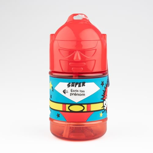 Bouteille personnalisée pour enfant, gourde d'eau avec paille - Neutre rouge garçon 1