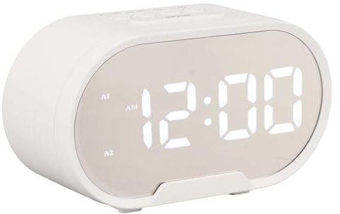Fockety Digitaler Wecker, LED-Anzeige, Digitaluhr mit Weißen Ziffern, Einstellbare Alarmlautstärke und Helligkeit, Batteriebetrieben, Schreibtischuhr für Schlafzimmer, Nachttisch, Regal
