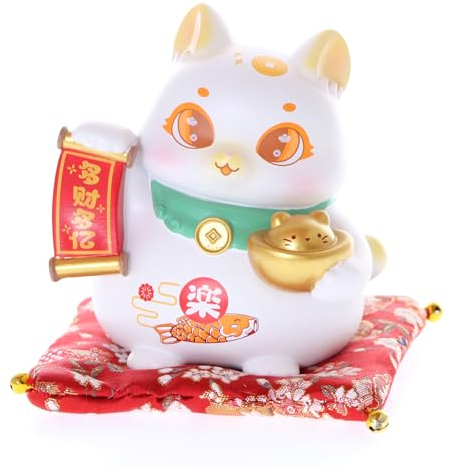 Kawaii-Story DH-001-1 Maneki-Neko Glückskatze Winkekatze mit Sitzkissen Glücksbringer Tischdekoration Asia Deko Katze 11cm