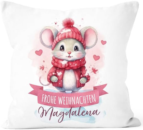 SpecialMe® Kissen-Bezug Weihnachten Tier-Motive personalisiert mit Namen Namenskissen Geschenk für Jungen und Mädchen Baby Weiss Standard