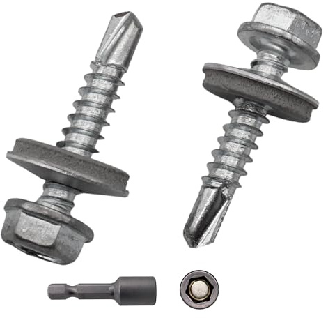 SKIR'CO (250 st) Förzinkade takskruvar 4,8 x 25 mm, sexkantshuvud, DIN 7504-K Självborrande skruvar med EPDM tätningsbrickor