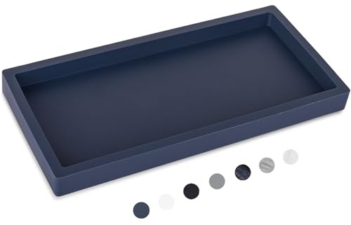 Silicone Bathroom Vanity Tray Dish Soap Holder Sink Organizer, Dark Blue | Large, Thickened Silicone, Easy to Clean, Waterproof, Non-Slip, for Countertop, Kitchen, Bedroom, Dresser