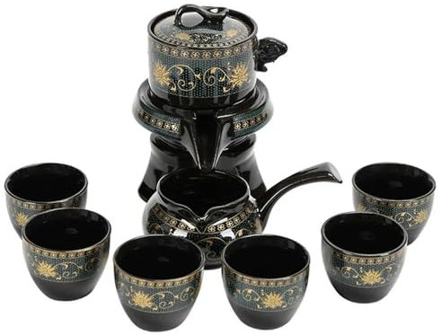 ZHOUFUDA Full Flower Graphite Automatic Rotation Tea Set, Kung Fu Tea Set, Home Full Set, Ooffice Tea Pot, Tea Cup, Minimalist