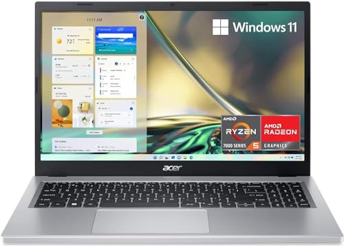 acer Computer portatile Aspire Slim, display IPS Full HD da 15,6 pollici, processore AMD Ryze 7 5700U (fino a 4,3 GHz), grafica AMD Radeon, RAM LPDDR5 da 16 GB, SSD NVMe da 1 TB, Wi-Fi 5, Windows 11