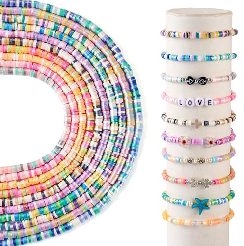 Cheriswelry 10 Stränge, 4 mm, Perlglanz-Heishi-Perlen, handgefertigte Polymer-Ton-Perlen, flache runde Scheiben, Abstandshalter für DIY-Schmuck, Bastelbedarf