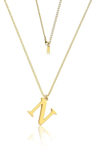 Teaque Kette mit Buchstaben Gold Anhänger Damen Frauen, Buchstaben Kette Gold 18 Karat Vergoldet, Initialen Kette Namen N Hypoallergene Halskette Damen Geschenke für Frauen, Ketten für Damen Teenager