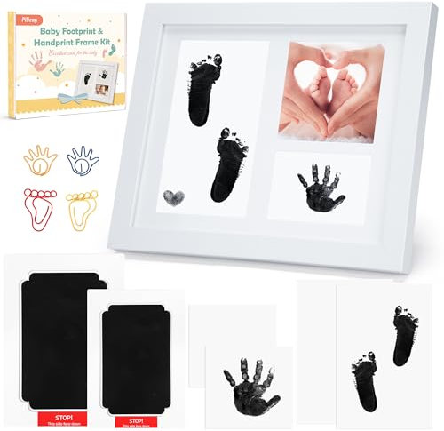 Pllieay Handabdruck Fußabdruck Baby Fotorahmen Set für Neugeborene Mädchen Jungen Fotoalbum Baby Handabdruck Baby Tintenloses Stempelkissen Baby Fussabdruck Set Hand Abdruckset