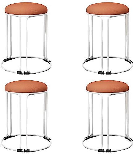 Stapelhocker aus Metall, 4er-Set, mit gepolstertem, rundem Barhocker, rutschfeste Fußmatte, stapelbar, rückenfrei, platzsparend, Esszimmerstühle für Bar, Küche, Wohnzimmer, Büro (weiß)