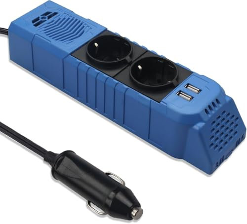 BYGD Convertisseur 12v 150W, Prise Allume Cigare Transformateur de Tension avec 2 Ports USB et 2 Prises EU Electrique pour Auto, Phone, Tablette, Ordinateur, Camping (Bleu)