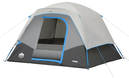 CORE 6 Person Lighted Dome Tent for Outdoor Family, Hiking, and Backpacking | Portable Dome Camp Tent with Storage Pockets for Camping Accessories