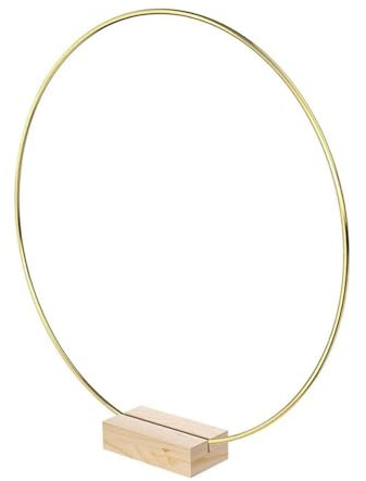 1 Stück 30CM Metallringe zum Basteln,Runden Dekoring mit Holzständern,Drahtring zum Hinstellen,Traumfänger Ring,für Wickeltechnik,DIY Floral Hoop Wandbehang Hochzeitskranz Tischdekoration,Holz Gold