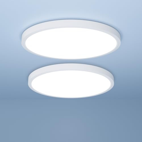 LUTW LED-taklampa, 18W 1930LM ultratunn badrumstaklampa vattentät IP44, 6500K kallvit, Ø22CM rund taklampa, modern för kök, vardagsrum, sovrum, balkong, 2-pack