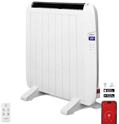 YOEVU - Emisor Térmico Wifi 1200W de Aluminio | Compatible con Alexa y App | Calefacción Eléctrica Silenciosa y Programable | Bajo Consumo para el Hogar | Blanco