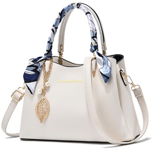 Myhozee Handtasche Damen Mittelgroß PU Leder Fashion Henkeltasche Crossbody Bag Frauen Taschen Damen-henkeltaschen Umhängetasche Schultertasche Damenhandtaschen mit Reißverschluss Weiß