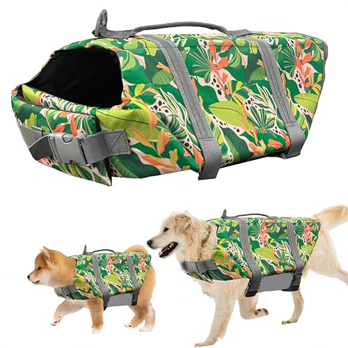 Gilet de Sauvetage pour Chiens, FainFun Gilets de Sécurité pour Chiens Orange, pour Grande Taille und Petit Chien, avec Bandes Réfléchissantes/Ceinture Réglable (Feuille, XL)