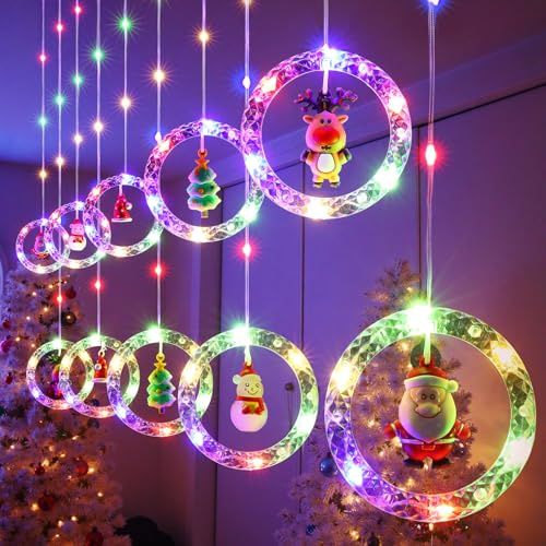 GlobaLink Rideau Lumineux Noël, 3M 100LEDs Rideau Guirlande Lumineuse 8 Modes D'éclairage avec Minuteur 3D Guirlande Noel Fenetre Etanche IP65 Lumiere Décor pour Balcon Terrasse Chambre, Multicolore