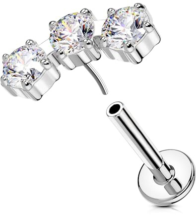OUFER 16G Gold Helix Piercing Threadless Push in Knorpel Ohrpiercing Transparente CZ Tragus Earring Chirurgenstahl 316L Conch Lobe Lip Stud für Frauen 6/8 mm