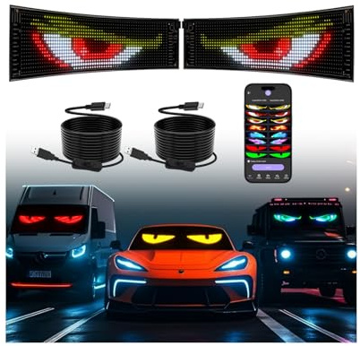 XAXVSTS 2pcs Led Augen,47.5 X 12cm,LED Anzeigetafel mit Bluetooth-App,led Leuchtschild USB 5V | Devil Eyes LED Laufschrift Werbung & Party-Deko