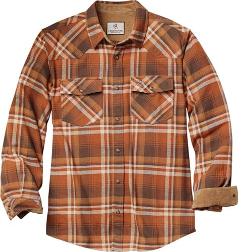 Legendary Whitetails Mens Western Button Up Brushed Cotton Flannel Shirt, Ember Grove Plaid, LRG