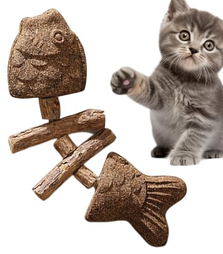 Beißspielzeug für Katzen, Zahnstab aus Fischknochen, Kauspielzeug aus Holz, Stressabbau, für Katzen im Innen- und Außenbereich