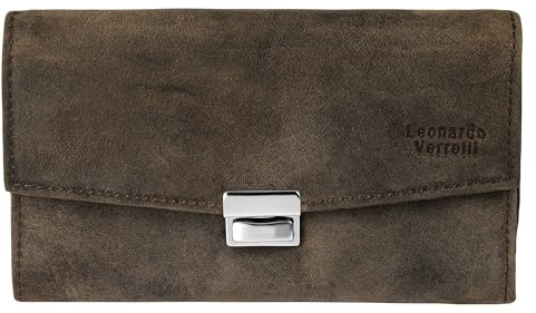 LEONARDO VERRELLI Portefeuille de serveur en cuir de vachette 17 x 10,5 x 4,3 cm avec 5 compartiments pour billets, emplacements pour pièces de monnaie, cartes et poche extérieure, fermeture à clipser