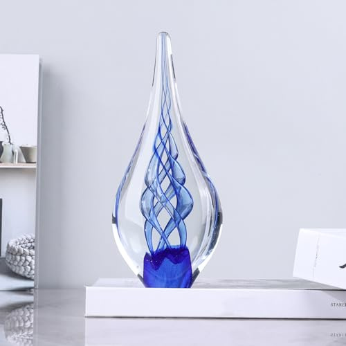 22,9 cm hohe Skulptur, mundgeblasenes Glasdekor, Briefbeschwerer für Schreibtisch, moderne Glaskunst-Figuren, mediterrane Strandhaus-Dekoration, Wohnzimmer, Kaffee-Regale, Tischdekoration (Wirbelblau)