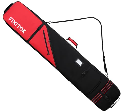 FIXITOK Bolsa de snowboard y esquí aeronáutica, impermeable, totalmente acolchada, para tabla, botas, ropa, casco y equipo, longitud ajustable (157-181 cm)