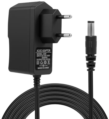 12V 0.5A Alimentación, Adaptador de Fuente de Alimentación de CA a CC 12V 0,5A Conector de 5,5 mm x 2,1 mm AC 100-240V auf DC 6W Universal Transformer para Cámara CCTV DVR Tira de Luces Led, 1M