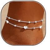 Chihayafuji Fußkettchen für Damen Versilbert 925 Verstellbares Wasserfest Herz Doppelte Stapelbar Fussketten Sommer Strand Fußkette Silber Gold Schmuck Geschenk Frauen