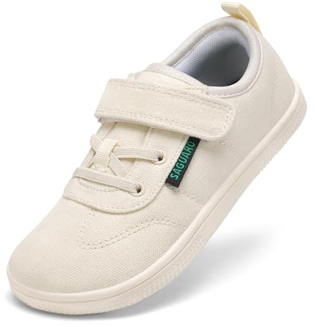 SAGUARO Niña Barefoot Niños Calzado Respetuoso Zapatillas Deportivas Zapatos Descalzos Minimalistas Ancho Flexibles Atmungsaktiv Bambas para Exterior y Interior Blanco Crema,Gr.25