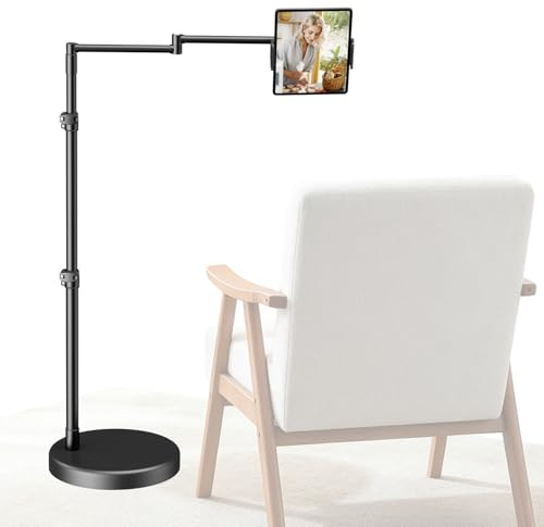 elitehood Heavy Duty Aluminum iPad Stand for Bed with Long Swivel Arm | Floor Tablet Holder for Bed Recliner Sofa, Adjustable iPad Floor Stand Holder, Fits 4.7-13in Tablet, Kindle and iPhone
