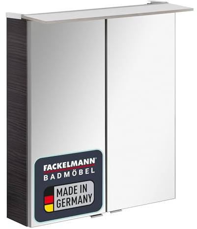 FACKELMANN B.PERFEKT LED Spiegelschrank 60 cm – Dunkles Eichenholz-Design, Neutralweißes Licht, Made in Germany, Maße (60x69,4x15 cm)